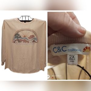 C&C California long sleeve T-shirt. Pastel orange/peach, says Joshua Tree 2x.